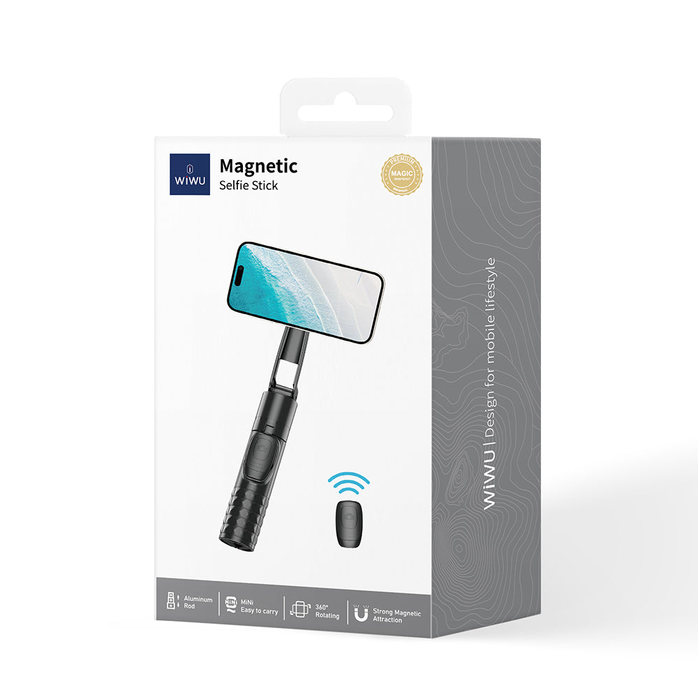 Wiwu Wi-SE014 Magnetik Özellikli 360 Derece Dönebilen Kumandalı Selfie Çubuğu ve Tripod Siyah