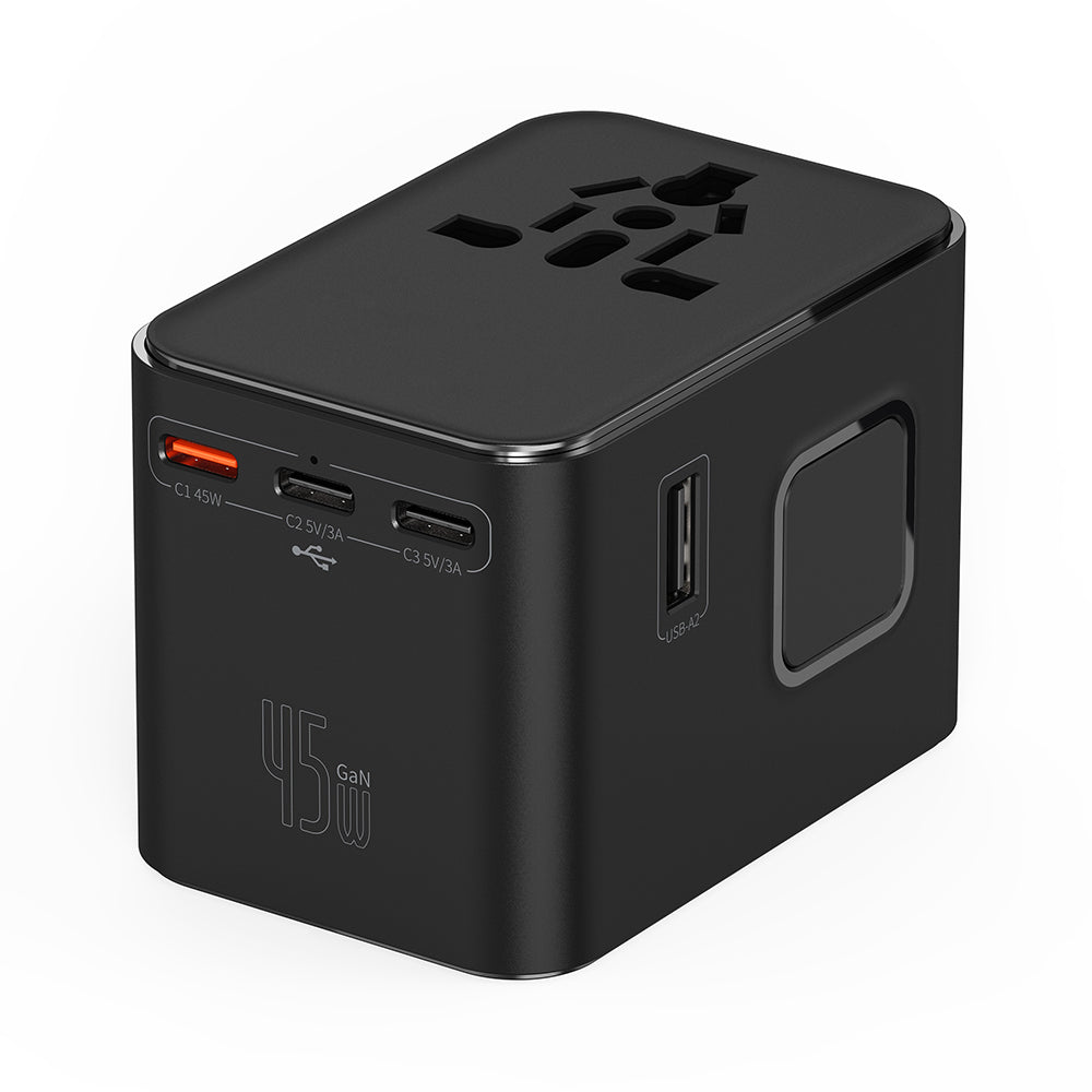 Wiwu Wi-UA006 Çoklu Universal TR/US/UK/AUS/EU Uyumlu Seyahat Şarj Adaptörü 45W Siyah