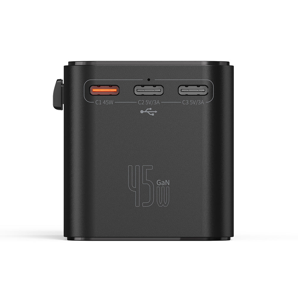 Wiwu Wi-UA006 Çoklu Universal TR/US/UK/AUS/EU Uyumlu Seyahat Şarj Adaptörü 45W Siyah