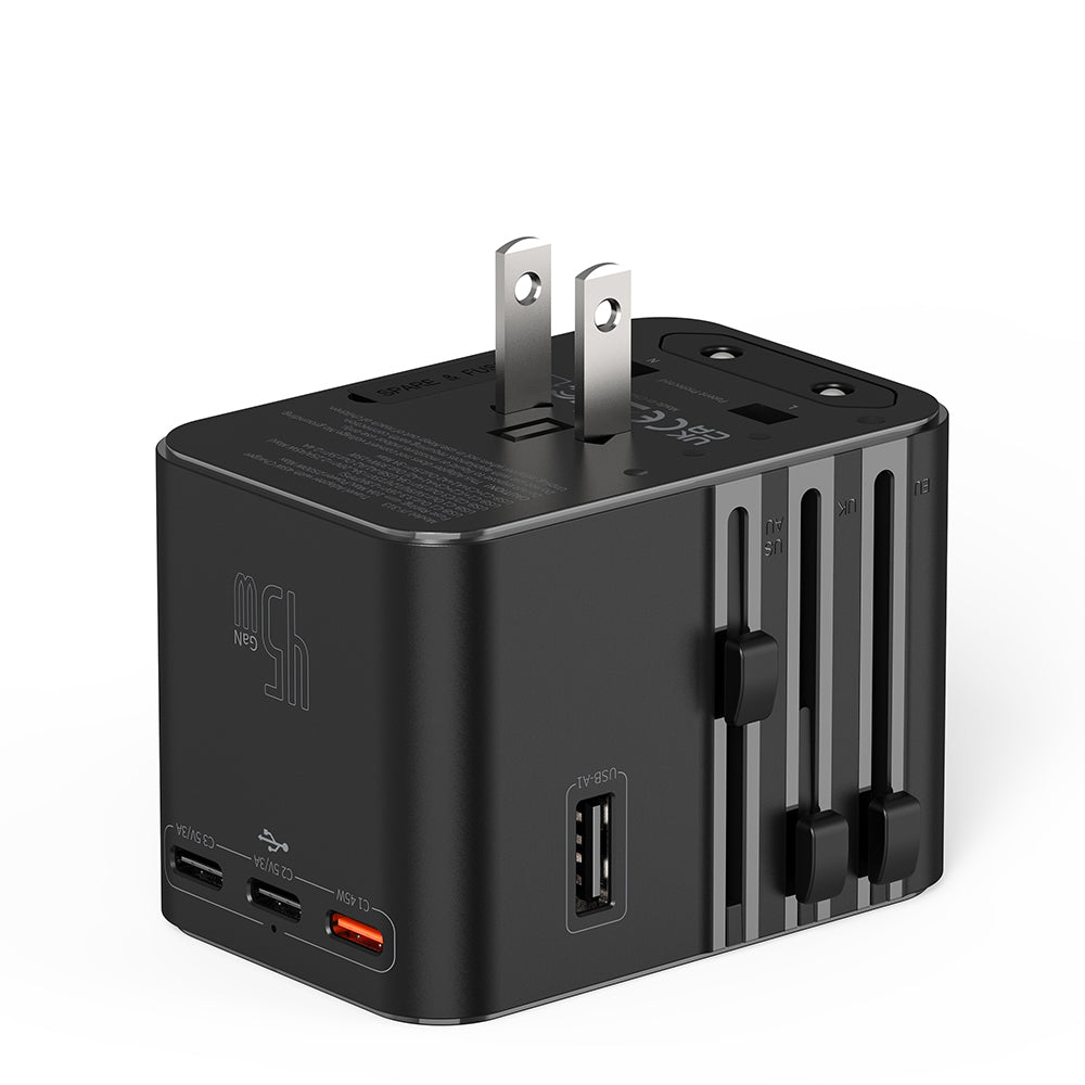Wiwu Wi-UA006 Çoklu Universal TR/US/UK/AUS/EU Uyumlu Seyahat Şarj Adaptörü 45W Siyah