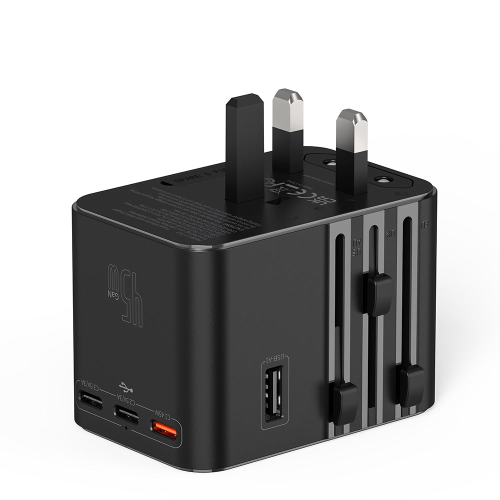 Wiwu Wi-UA006 Çoklu Universal TR/US/UK/AUS/EU Uyumlu Seyahat Şarj Adaptörü 45W Siyah