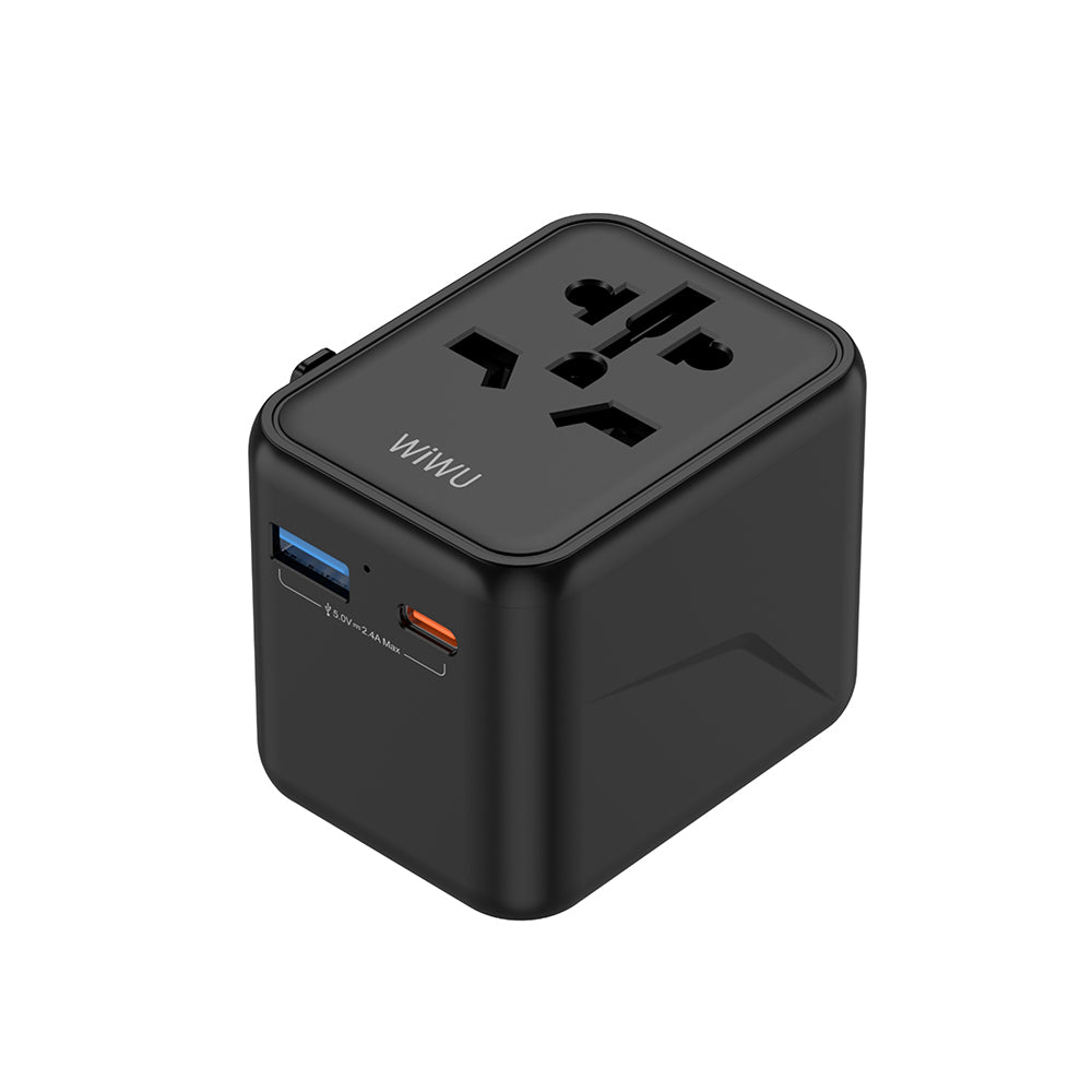 Wiwu Wi-UA012 Çoklu Universal TR/US/UK/AUS/EU Uyumlu Seyahat Şarj Adaptörü 12W Siyah