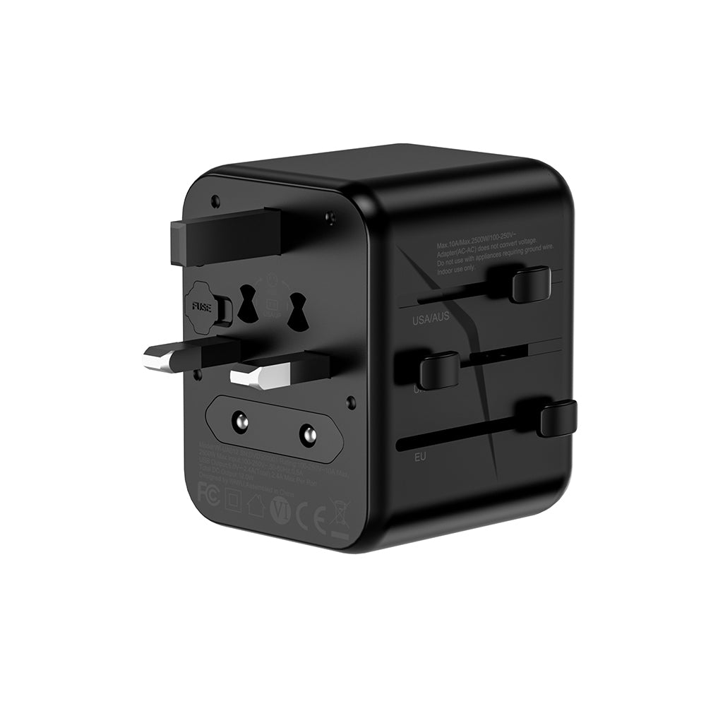 Wiwu Wi-UA012 Çoklu Universal TR/US/UK/AUS/EU Uyumlu Seyahat Şarj Adaptörü 12W Siyah