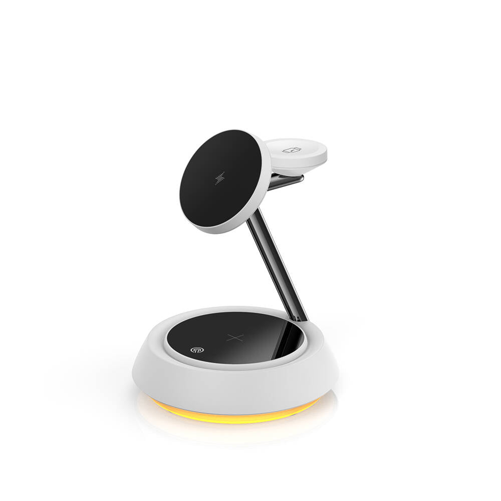 Wiwu Wi-W002 3in1 Hızlı Şarj Özellikli Magnetik Kablosuz Şarj Standı Beyaz