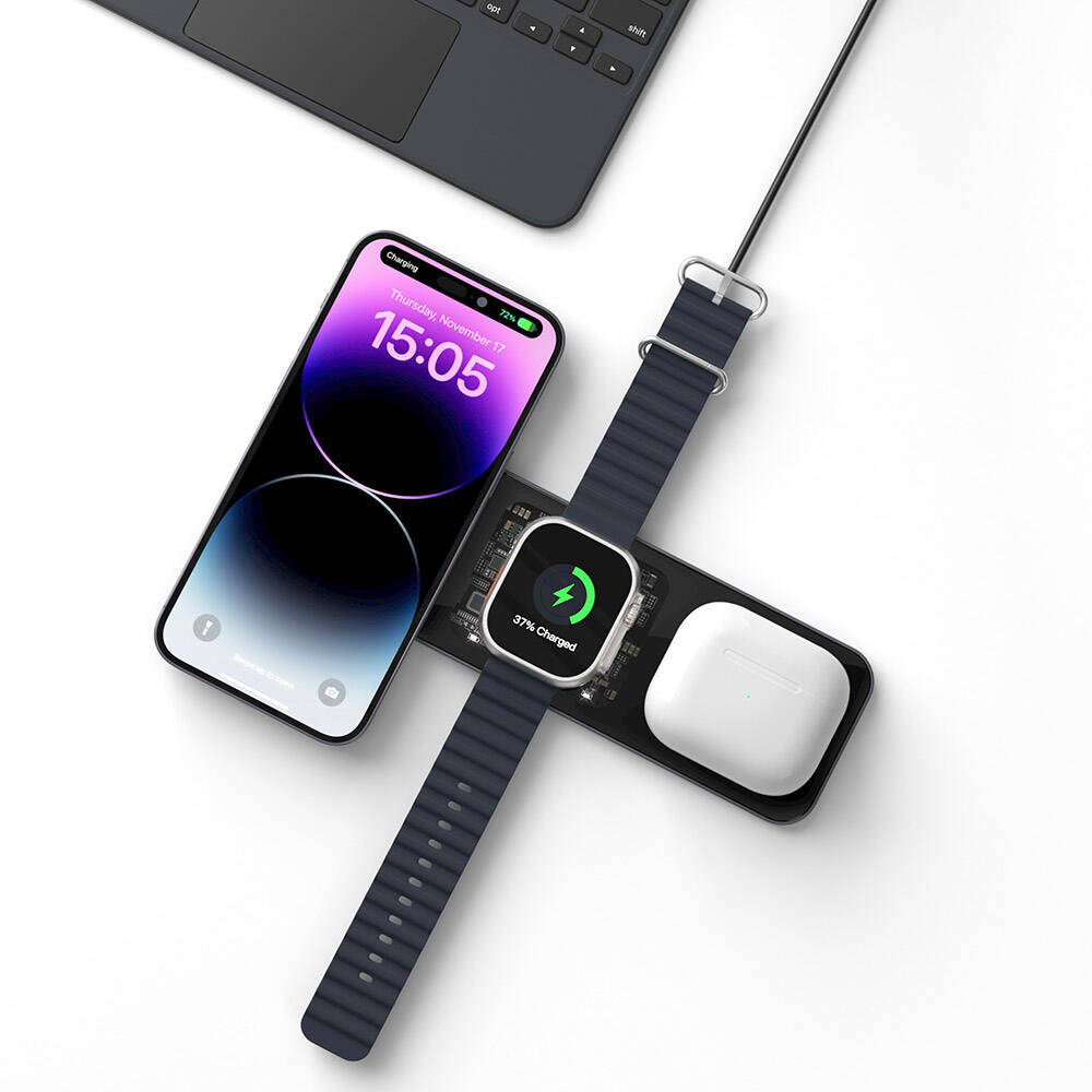 Wiwu Wi-W010 Matrix 3in1 Magnetik Kablosuz Şarj Standı Siyah