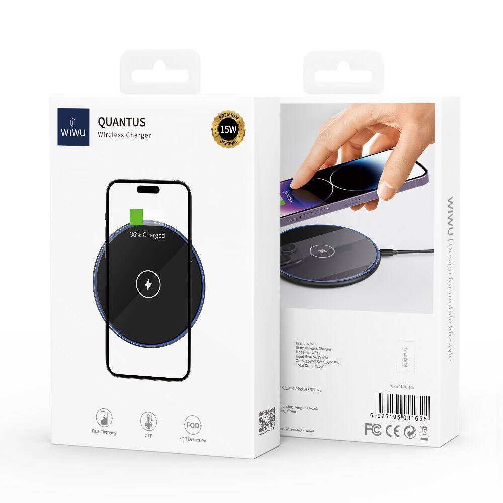Wiwu Wi-W012 Quantus 15W Hızlı Şarj Özellikli Masaüstü Wireless Şarj Aleti Siyah