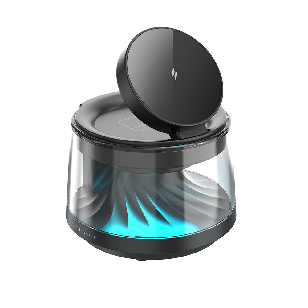 Wiwu Wi-W039 5in1 Kablosuz Şarj Standı Ambiyans Işıklı Bluetooth Speaker Hoparlör Özellikli 15W Siyah