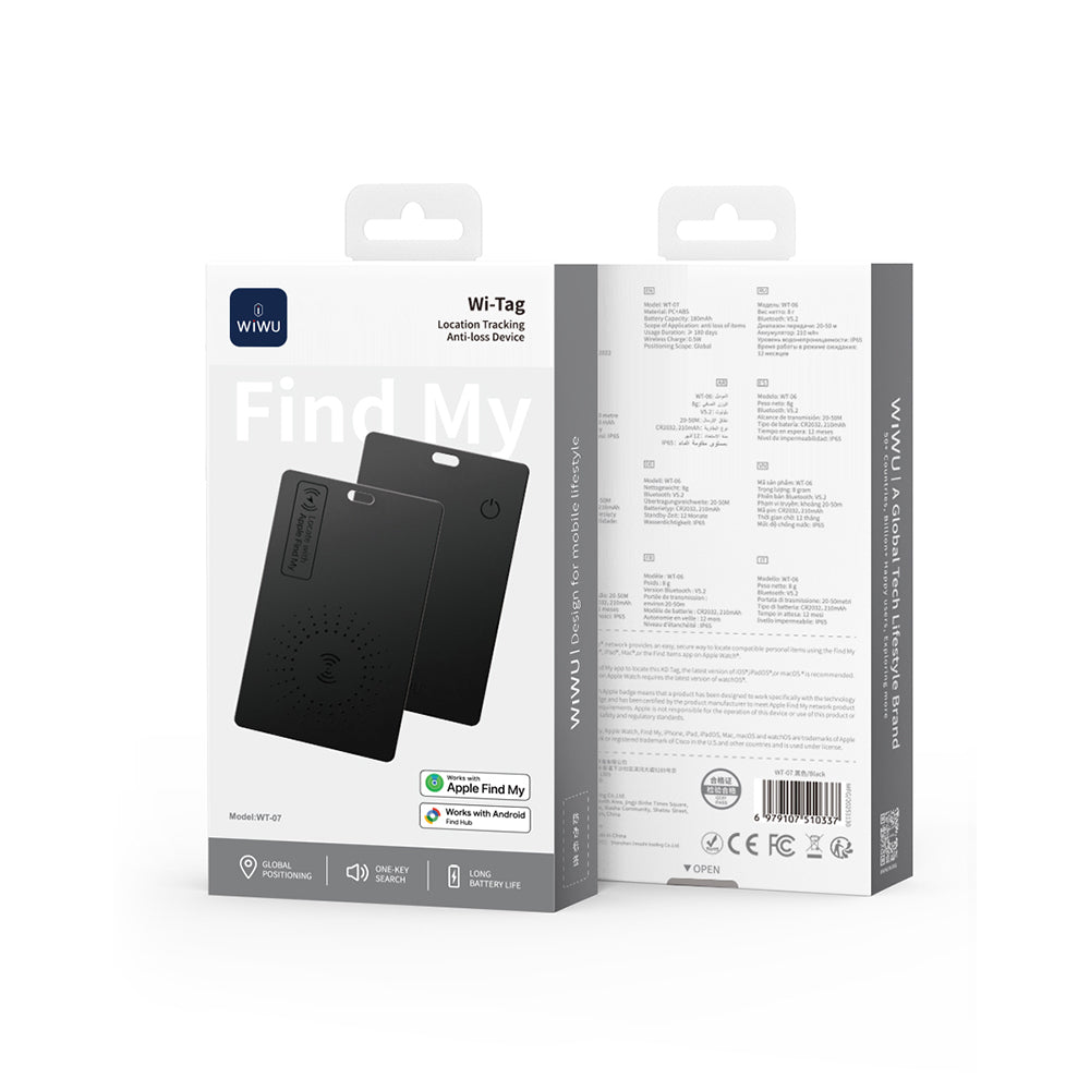 Wiwu WT-07 iTag iOS Find My Destekli Kartlık Tasarımlı Kaybolmaya Karşı GPS Akıllı Takip Cihazı Siyah
