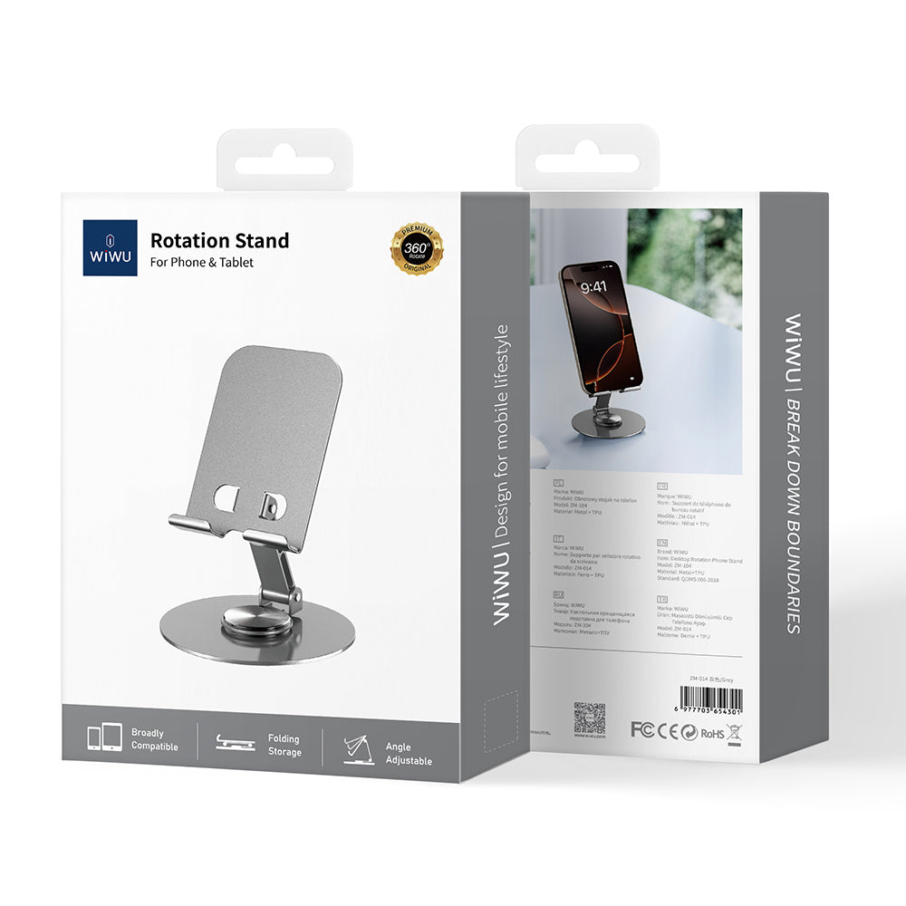 Wiwu ZM-014 Taşınabilir Katlanabilir 360° Dönebilen Metal Telefon ve Tablet Standı Gri