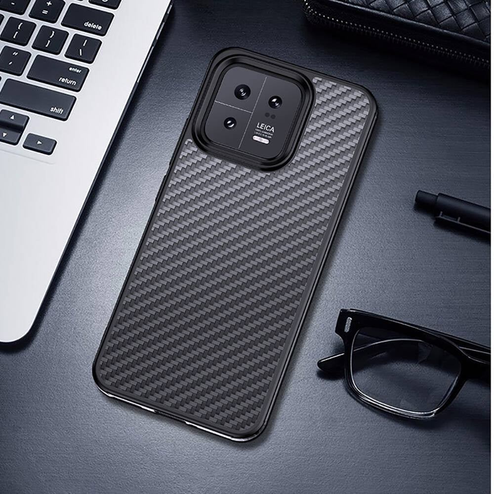 Xiaomi Mi 13 Pro Kılıf Aramid Karbon Fiber Magsafe Özellikli Wlons Radison Kılıf Siyah