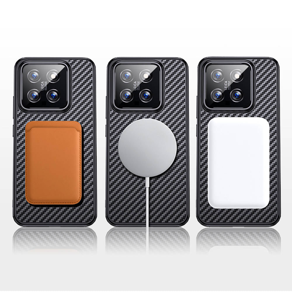 Xiaomi Mi 14 Kılıf Aramid Karbon Fiber Magsafe Özellikli Wlons Radison Kılıf Siyah