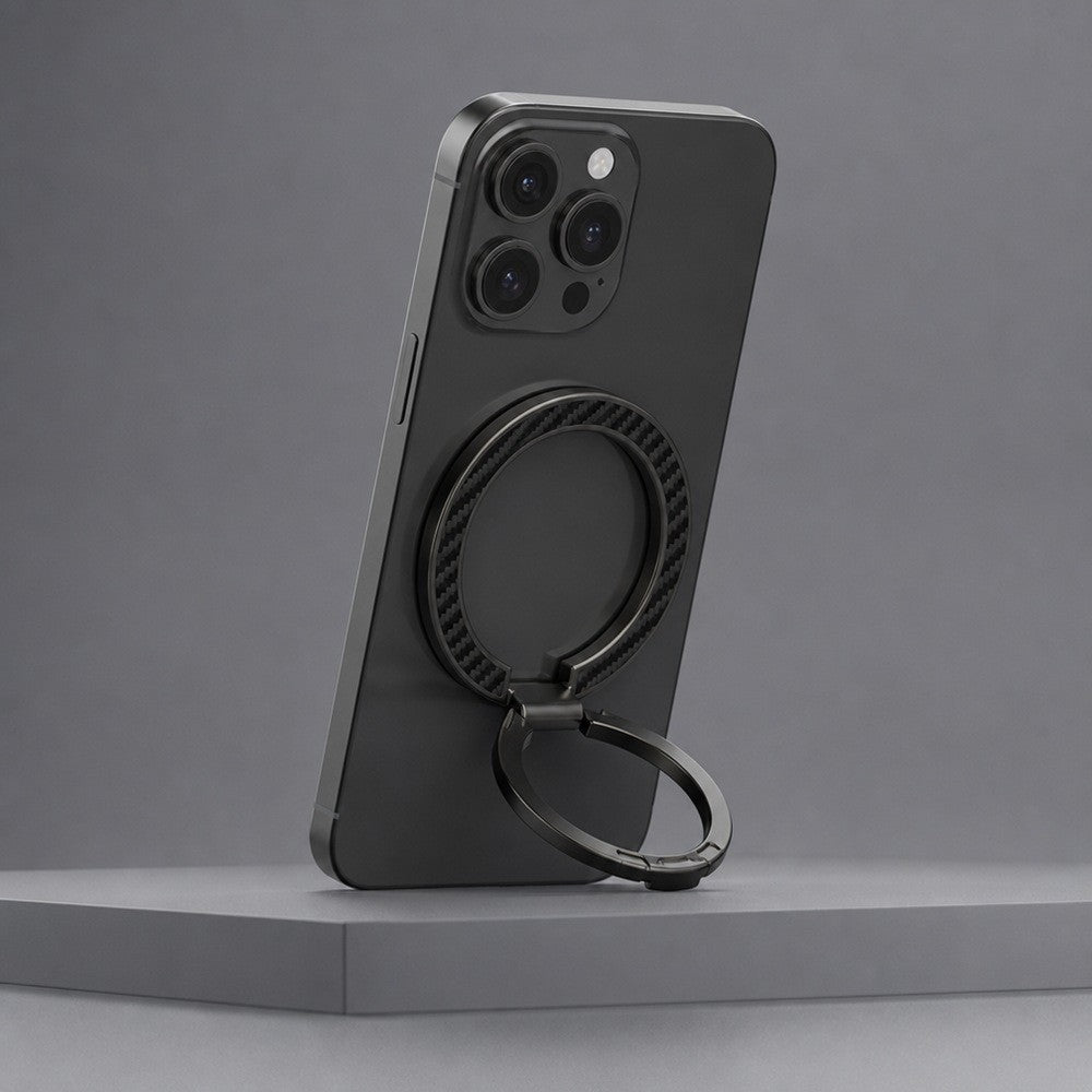Zore Paris M162 Karbon Fiber Tasarımlı Magnetik Ring Standlı Telefon Tutucu Siyah