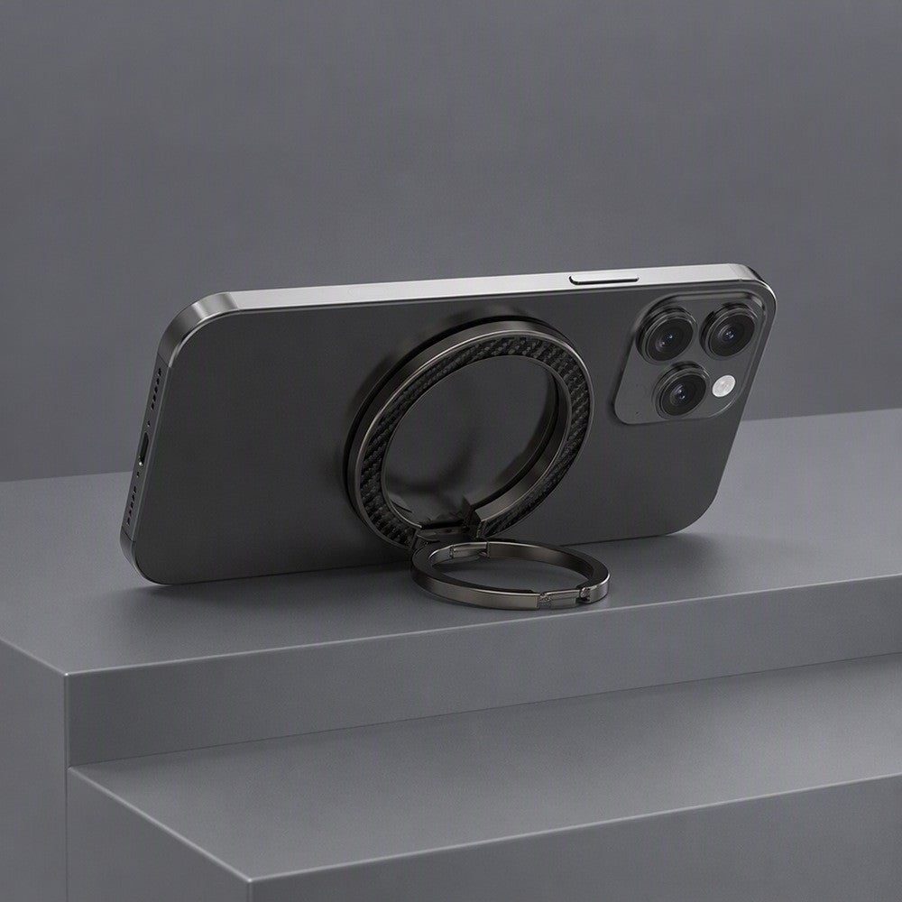 Zore Paris M162 Karbon Fiber Tasarımlı Magnetik Ring Standlı Telefon Tutucu Siyah