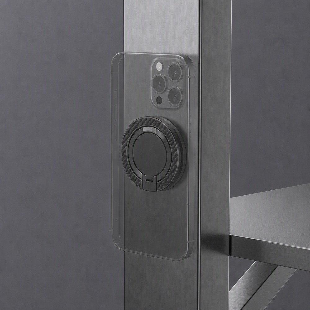 Zore Paris M162 Karbon Fiber Tasarımlı Magnetik Ring Standlı Telefon Tutucu Siyah